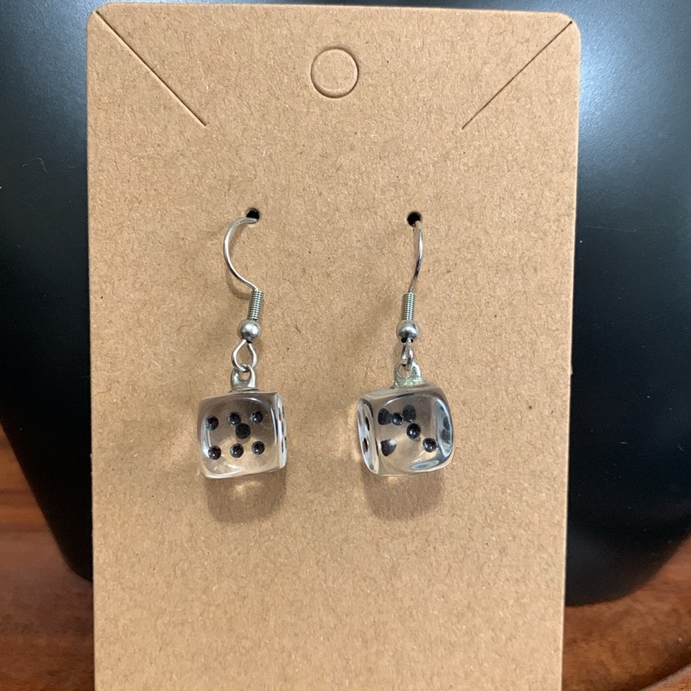 Clear dice earrings
